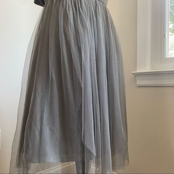 Jenny Yoo Collection Pleated Chiffon Charcoal Gray Tulle Dress Size 8 - Picture 14 of 15